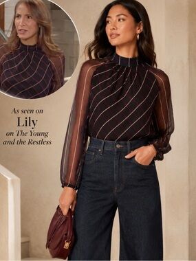 NWT Milly Sioane Windowpane Silk Chiffon Top Lined Blouse Size Medium
